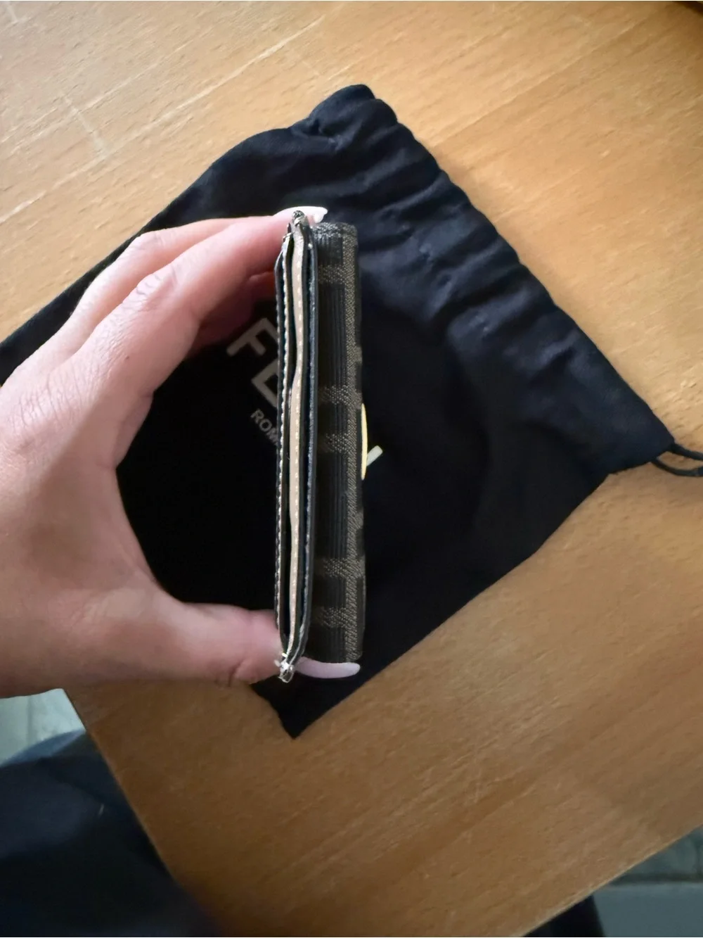Fendi Blue Monogram Card Case with Gold Logo